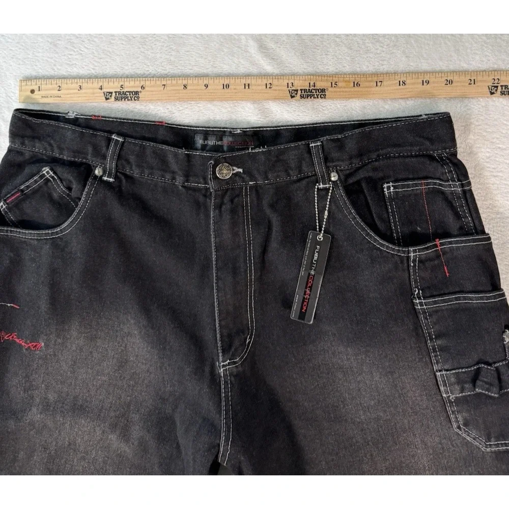 Vintage FUBU Collection Jeans Mens **42** Black Denim Baggy Carpenter‎ Hip Hop
